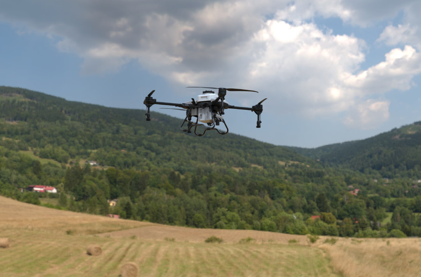 beondt spraying drone sprays on farmland